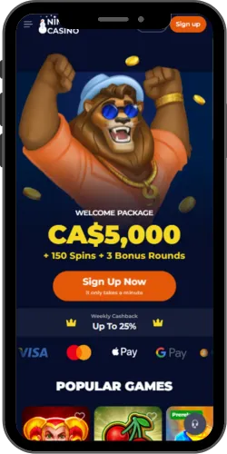 Изображение сайта Nine Casino на мобильном устройстве